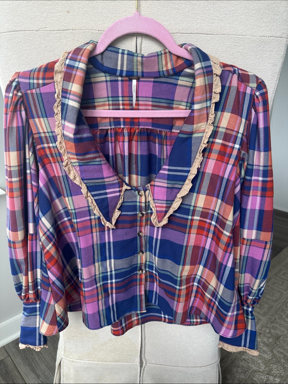 Free People Bexley Balloon Plaid Top - Picture 9 of 9